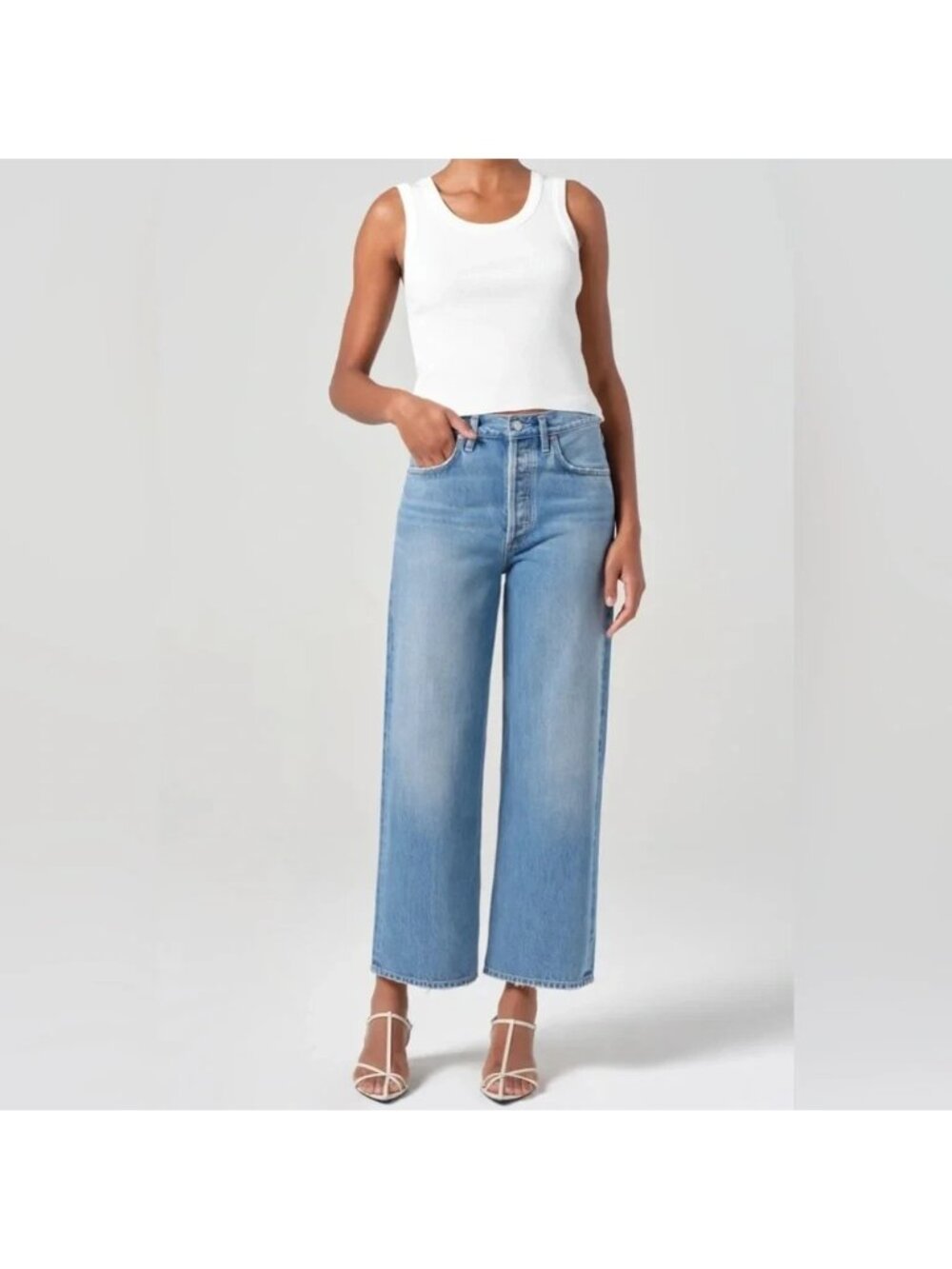 AGOLDE Ren High rise Wide leg Light Wash Jeans Aura 34